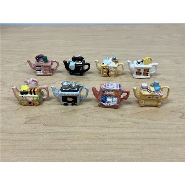 1996 Red Rose Time for Tea Miniature Figurines Teapots (set of 8)