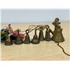 Image 1 : Set of 6 Etched Brass Bells & 1 Nautical Style Brass Bell - larger is 4"