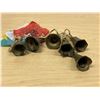 Image 6 : Set of 6 Etched Brass Bells & 1 Nautical Style Brass Bell - larger is 4"