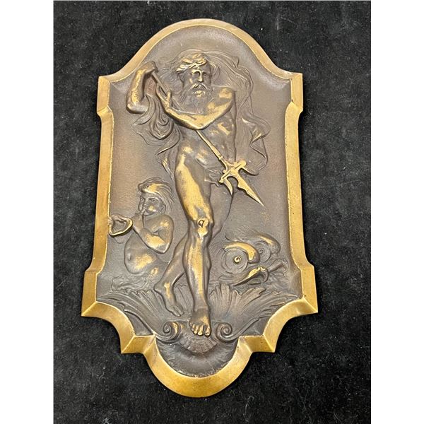 Antique Poseidon Bronzed Heavy Cast Metal Wall Art - 12.5x7"