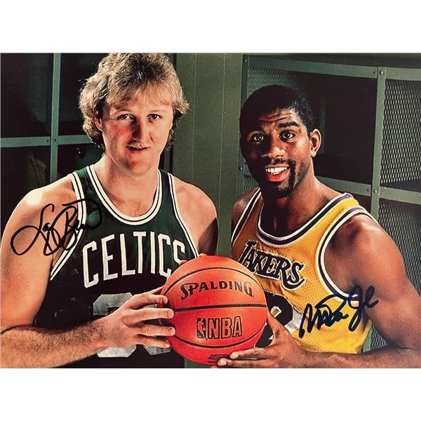 Larry Bird / Magic Johnson facsimile signed photo