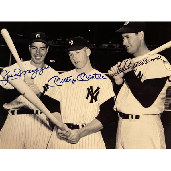 Joe Dimaggio, Ted Williams,and Mickey mantle facsimile signed photo