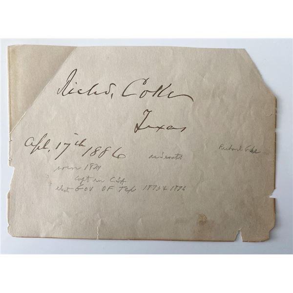 Texas Governor Richard Coke signed note