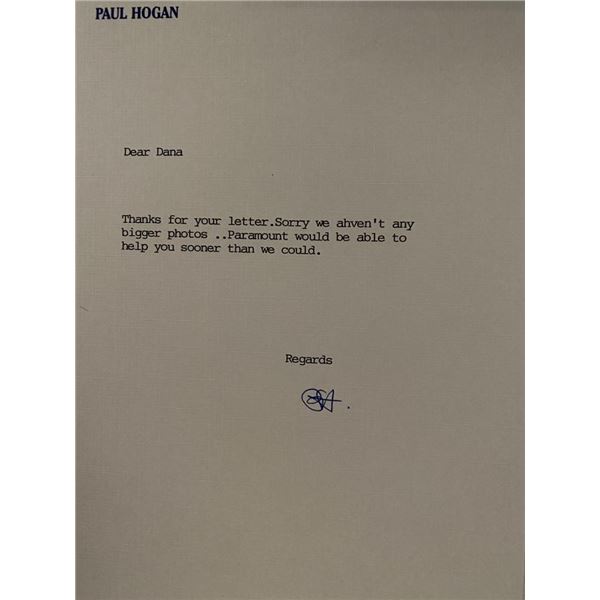 Crocodile Dundee Paul Hogan signed letter