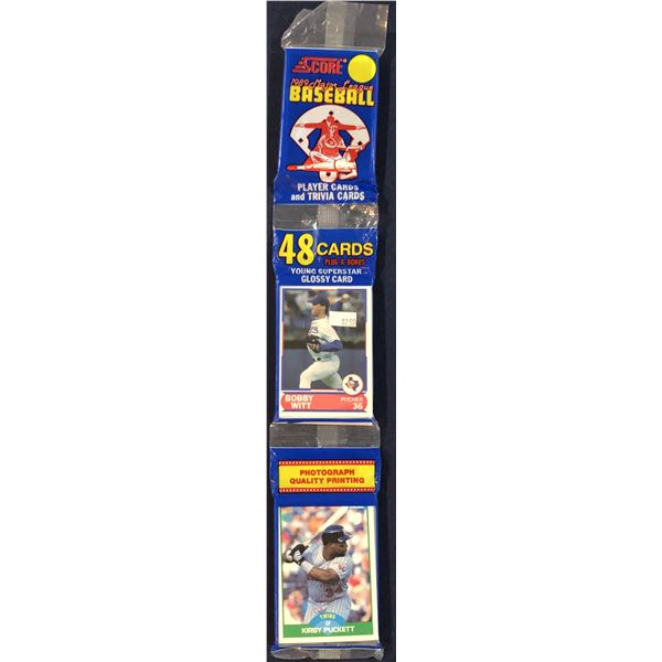 1989 SCORE BASEBALL RACK PACK - KIRBY PUCKETT (HOF) SHOWING