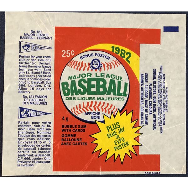 1982 O-PEE-CHEE BASEBALL WRAPPER