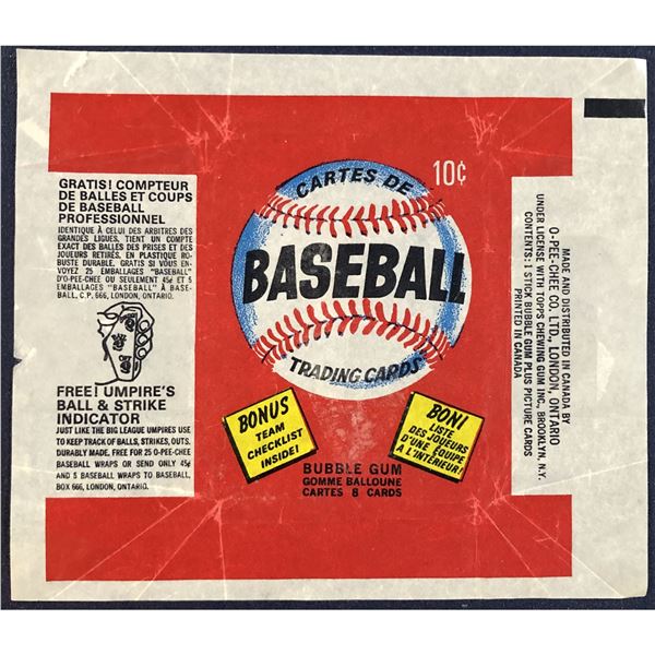 1974 O-PEE-CHEE BASEBALL WRAPPER