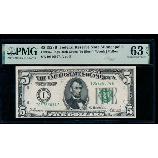 1928B $5 Minneapolis FRN PMG 63EPQ