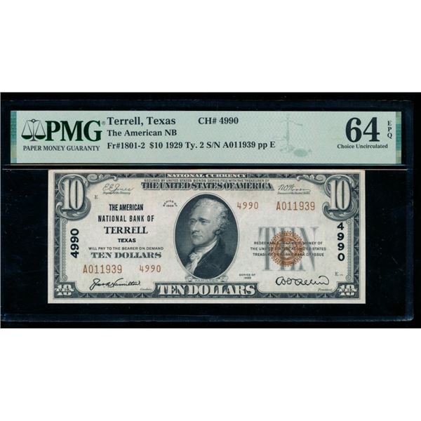1929 $10 Terrell TX National PMG 64EPQ