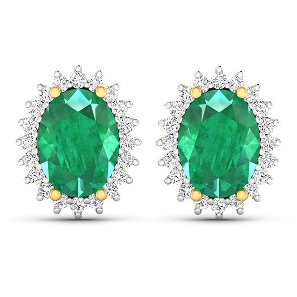 14KT Yellow Gold 2.00ctw Emerald and Diamond Earrings