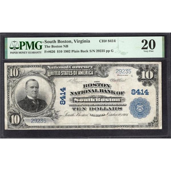 1902 $10 South Boston VA National PMG 20