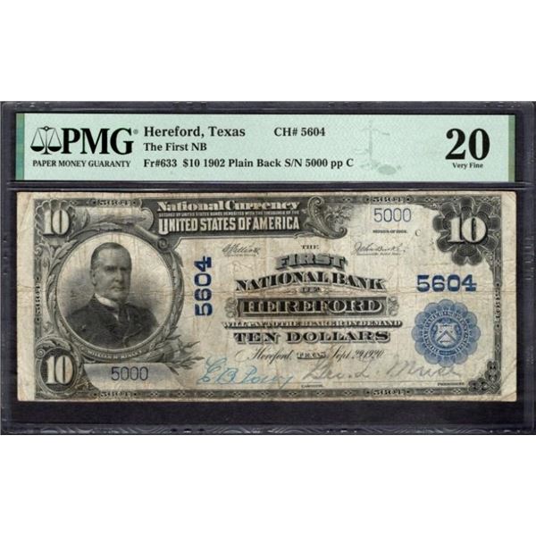 1902 $10 Hereford TX National PMG 20