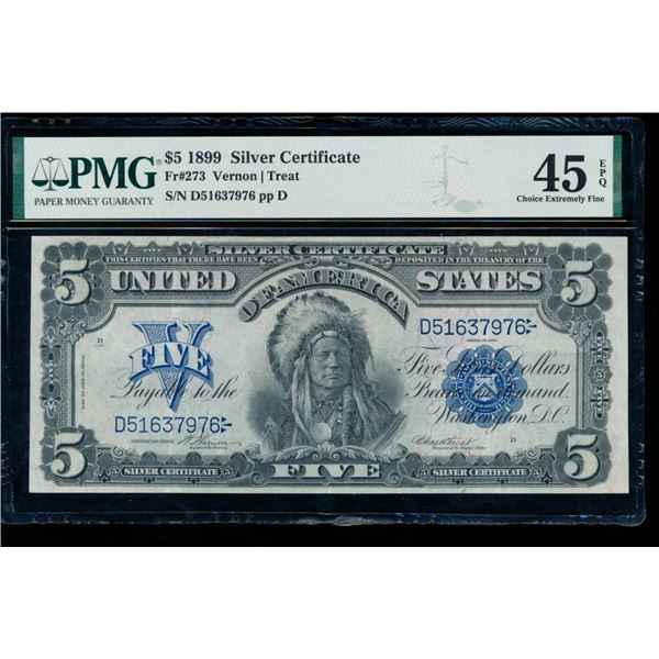 1899 $5 Chief Silver Certificate PMG 45EPQ