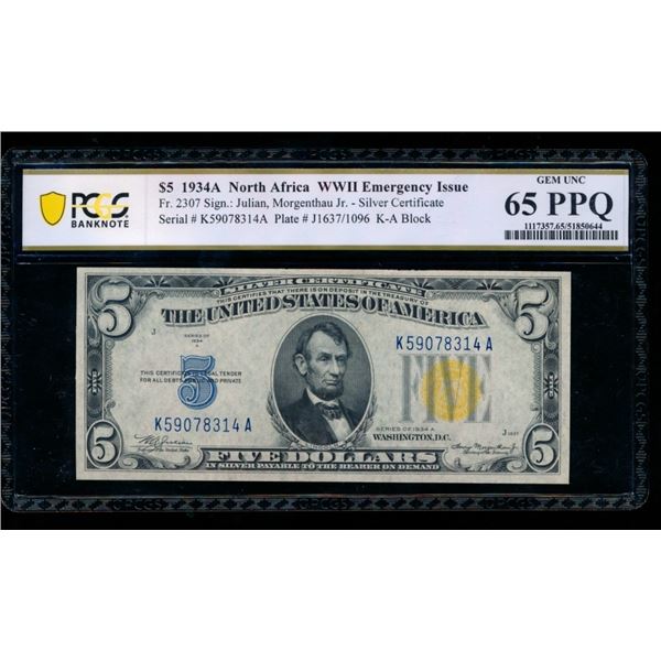 1934A $5 N Africa Silver Certificate PCGS 65PPQ