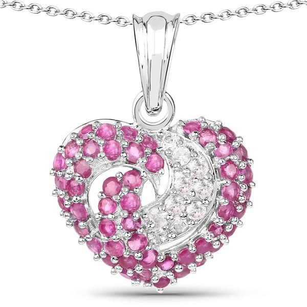 Plated Rhodium 2.65ctw Ruby and White Sapphire Pendant with Chain