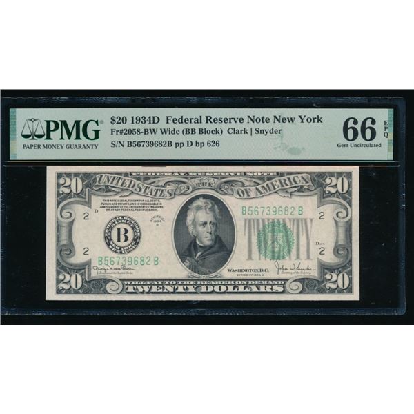 1934D $20 New York FRN PMG 66EPQ