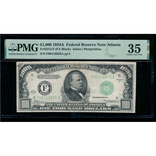1934A $1000 Atlanta FRN PMG 35
