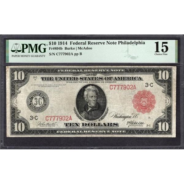 1914 $10 Red Seal Philadelphia PMG 15