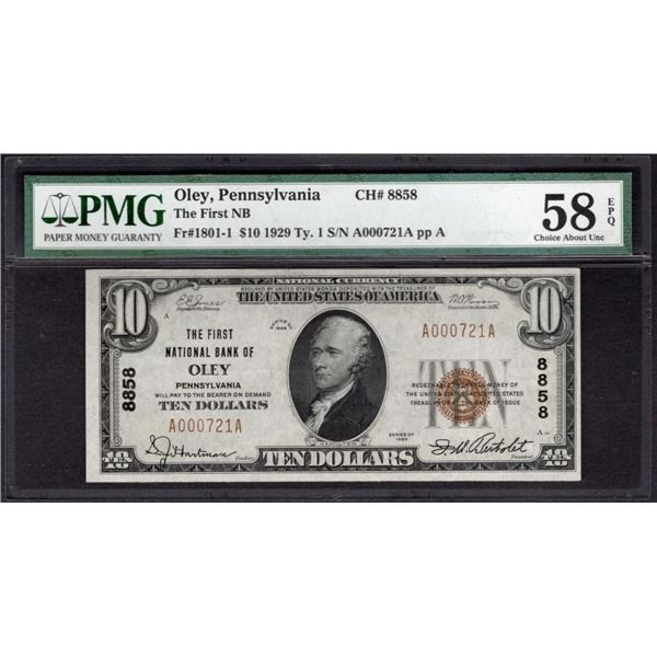 1929 $10 Oley PA National PMG 58EPQ