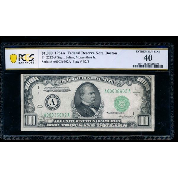 1934A $1000 Boston FRN PCGS 40