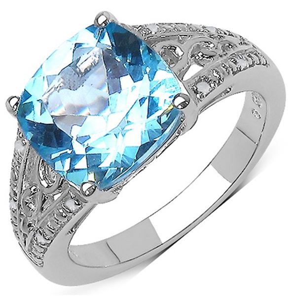 Sterling Silver 5.05ctw Blue Topaz and Diamond Ring