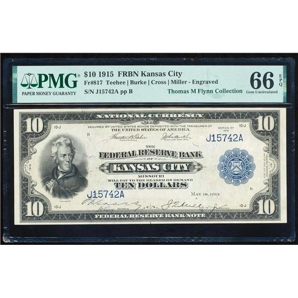 1915 $10 Kansas City FRBN PMG 66EPQ