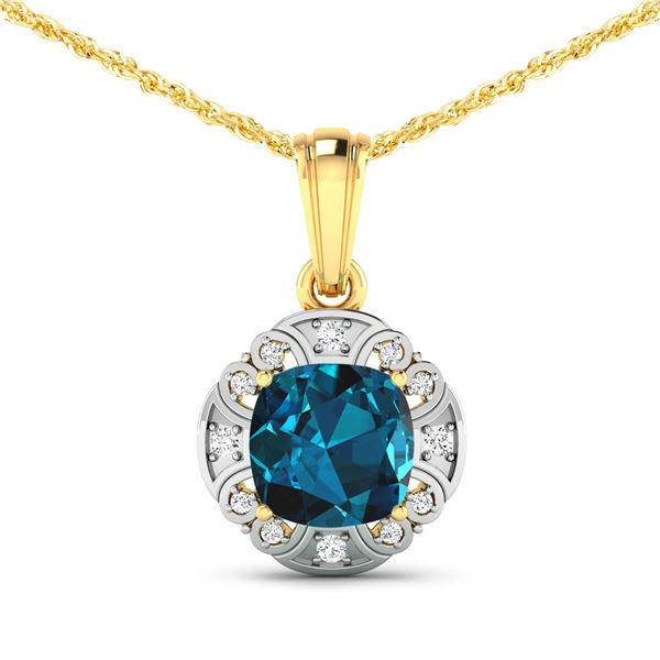 14KT Yellow Gold 2.15ctw London Blue Topaz and Diamond Pendant
