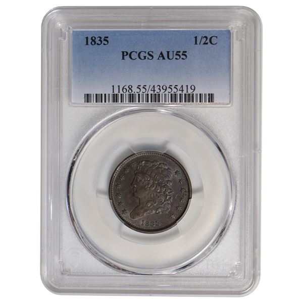 1835 Capped Bust Half Cent PCGS AU55
