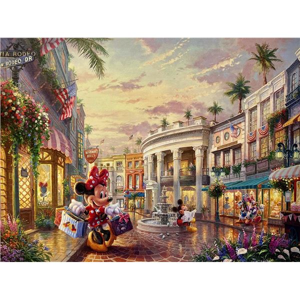 Thomas Kinkade Disney MICKEY & MINNIE MOUSE ON RODEO DRIVE BEVERLY HILLS Giclee on Canvas