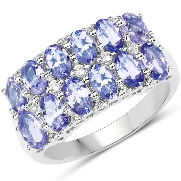 Plated Rhodium 3.16ctw Tanzanite and White Topaz Ring