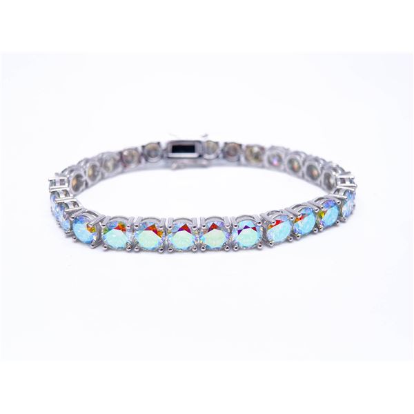 Plated 18KT White Gold 27 Ctw Azotic Blue Fire Moissanite Tennis Bracelet