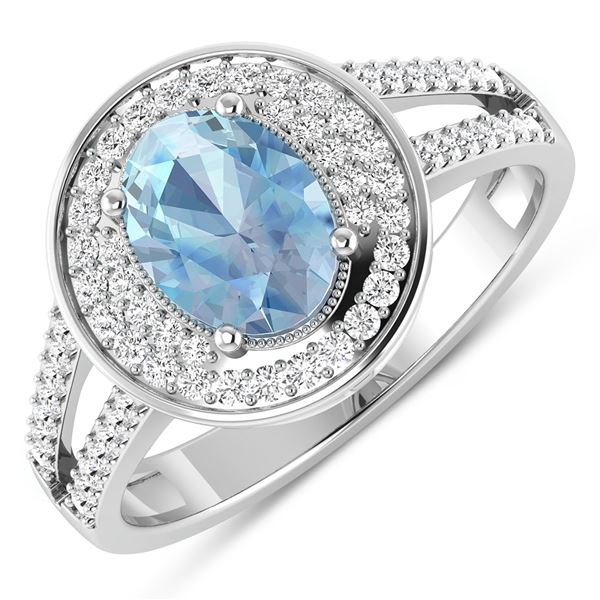 14KT White Gold 0.96ctw Aquamarine and Diamond Ring