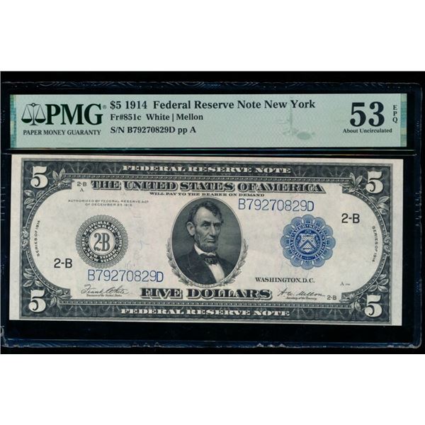 1914 $5 New York FRN PMG 53EPQ