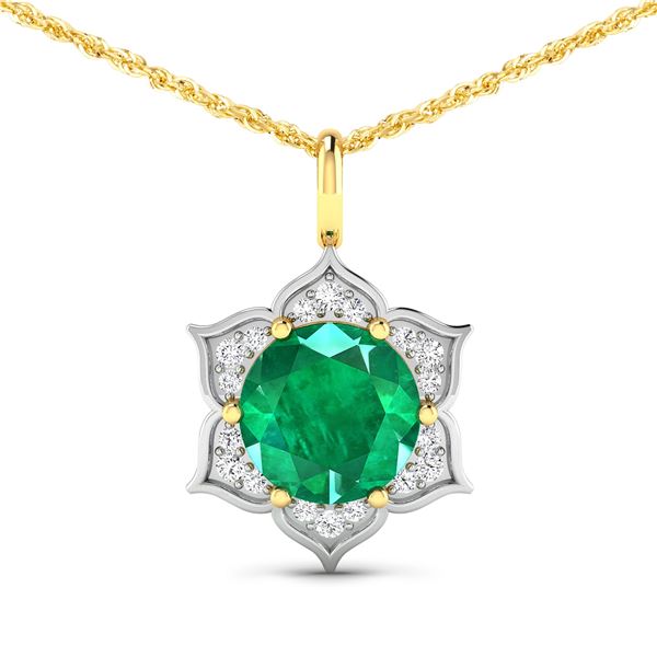 14KT Yellow Gold 1.8ctw Zambian Emerald and Diamond Pendant