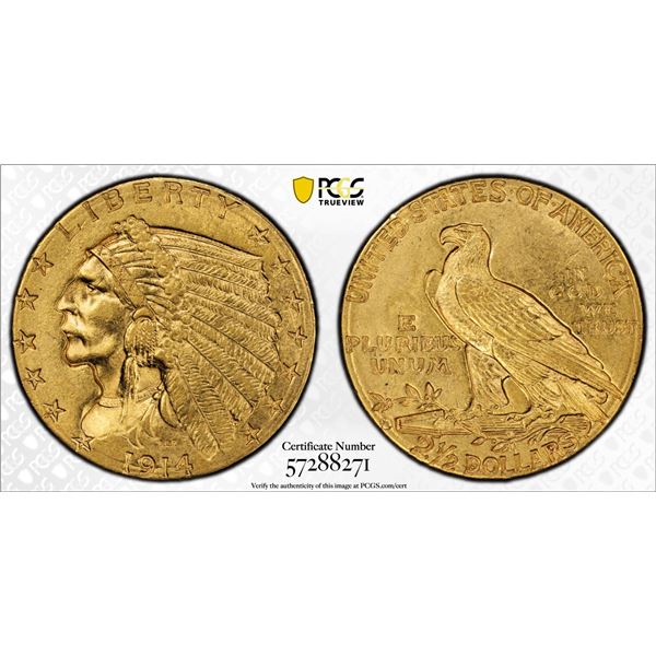 1914-D $2.5 Indian Quarter Eagle Gold Coin PCGS MS63