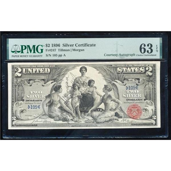 1896 $2 Low Serial Educational Silver Certificate PMG 63EPQ