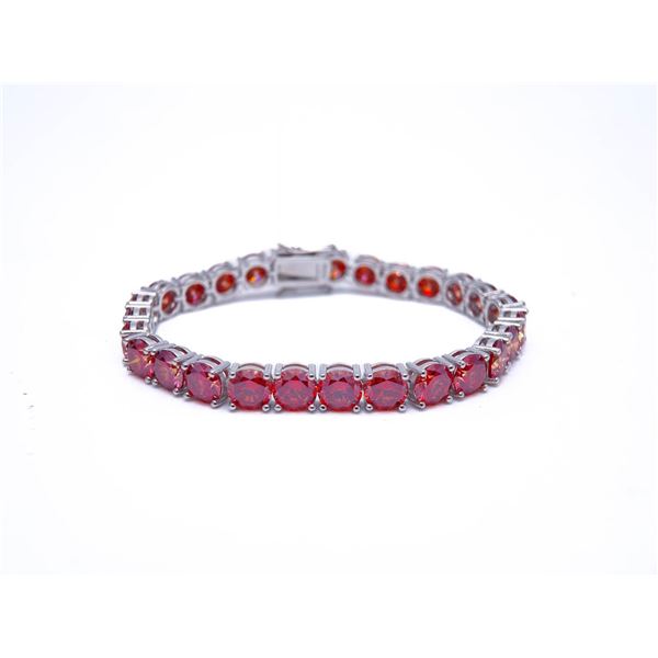 Plated 18KT White Gold 27.00ctw Cherry Red Fire Moissanite Tennis Bracelet