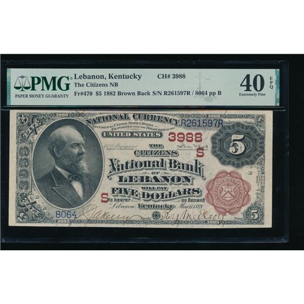 1882 $5 Lebanon KY National PMG 40EPQ