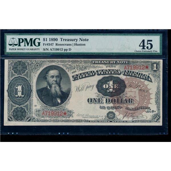 1890 $1 Treasury Note PMG 45