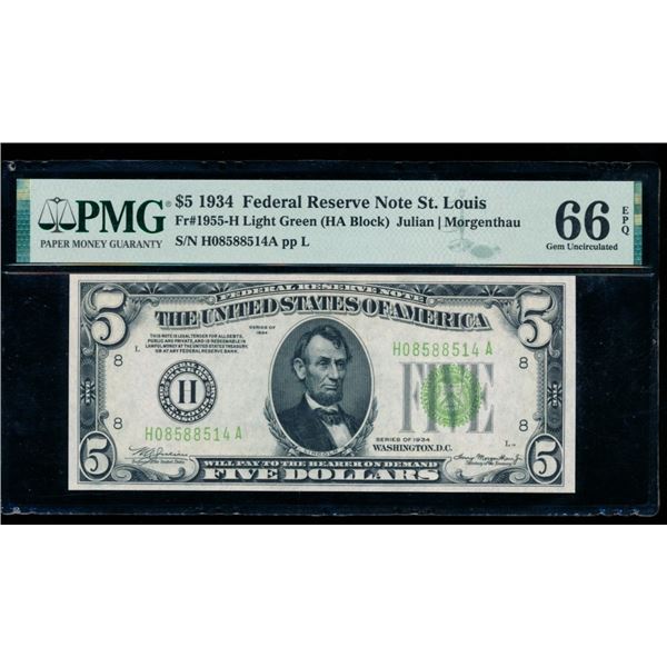 1934 $5 St Louis FRN PMG 66EPQ