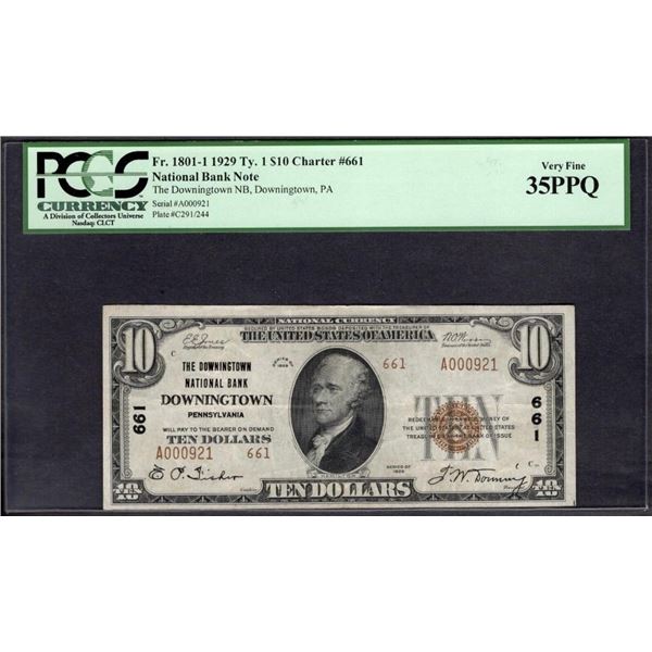 1929 $10 Downingtown PA National PCGS 35PPQ