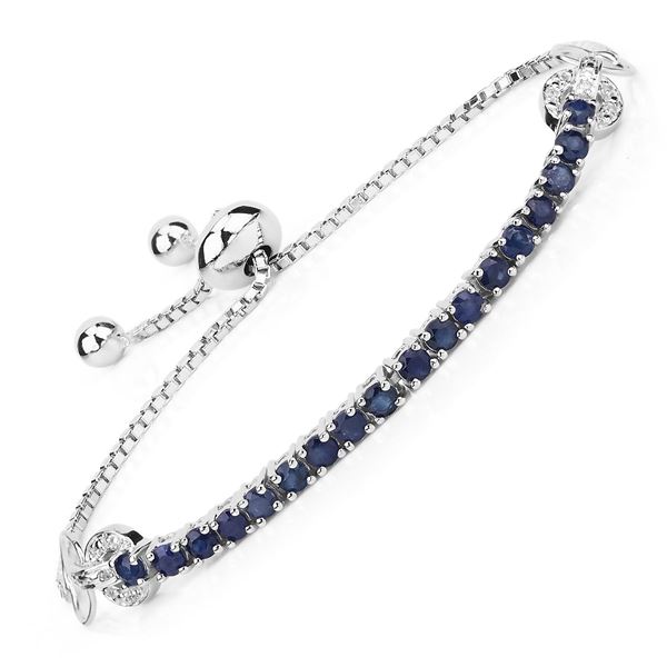 Plated Rhodium 2.41ctw Blue Sapphire and White Zircon Bracelet