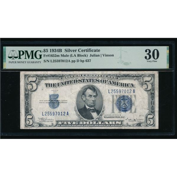 1934B $5 Silver Certificate PMG 30