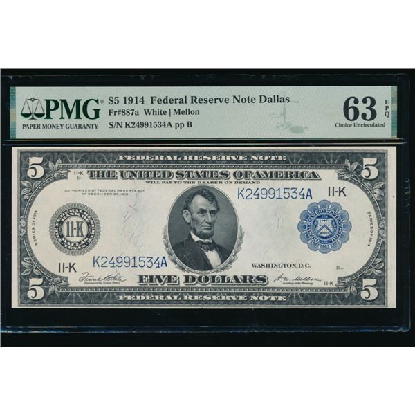 1914 $5 Dallas FRN PMG 63EPQ