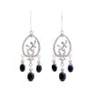 Image 1 : Plated Rhodium and Sterling Silver 4.40ctw Sapphire Earrings