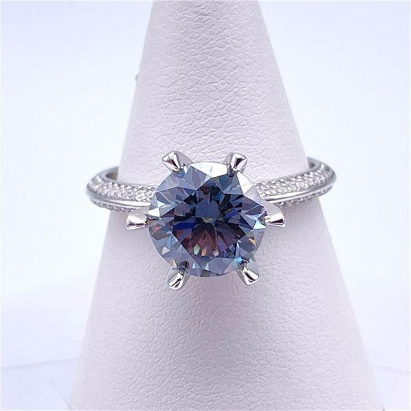 Plated 14KT Gold 3 Ct Smokey Blue/Grey Fire Moissanite Ring