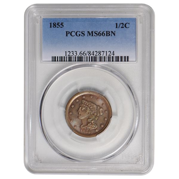 1855 Braided Hair Half Cent PCGS MS66BN