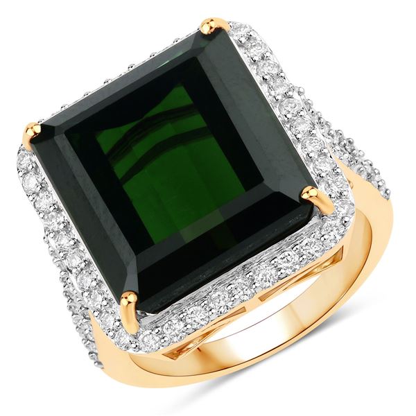 14KT Yellow Gold 16.56ct Green Tourmaline and Diamond Ring