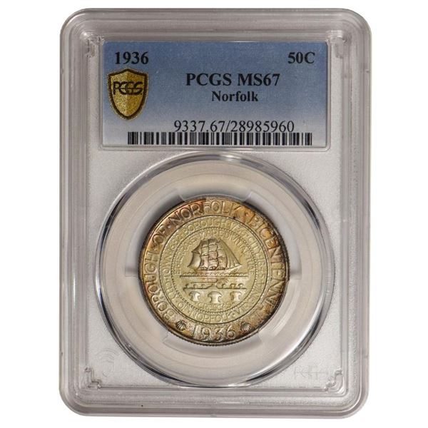 1936 Norfolk Commemorative Half Dollar PCGS MS67
