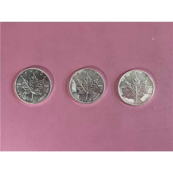 Lot of 3 - 2009 Canadian 1oz .9999 Silver Maple Rounds